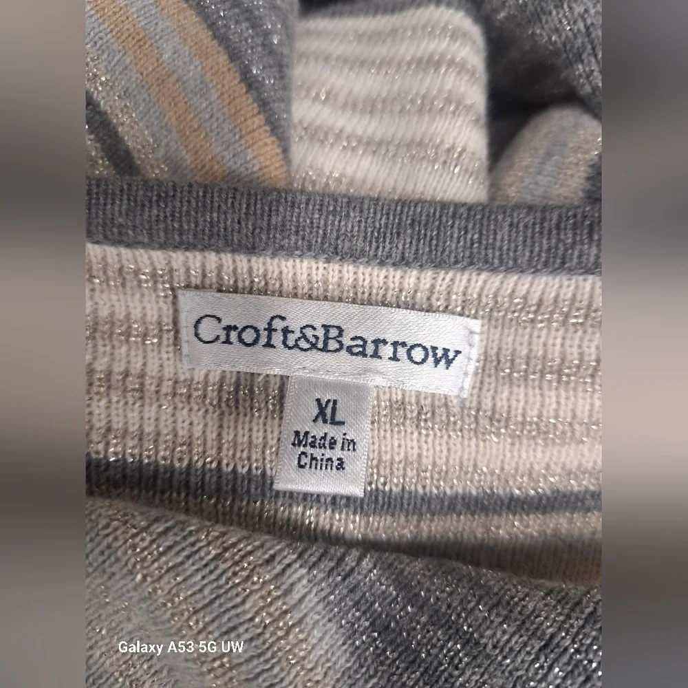 Croft & Barrow XL Pullover Sweater 3/4 Sleeve Striped Metallic Front Pockets